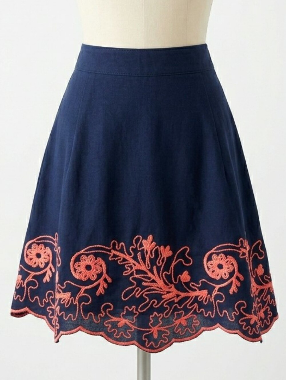 Francesca's MI AMI Navy Blue Coral Embroidered Scalloped A-Line Mini Skirt Small